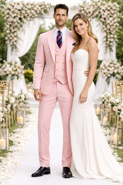 Rossiman Men's Pink Suit – 1-Button Peak Lapel Jacket & Double-Breasted Vest Modern Fit