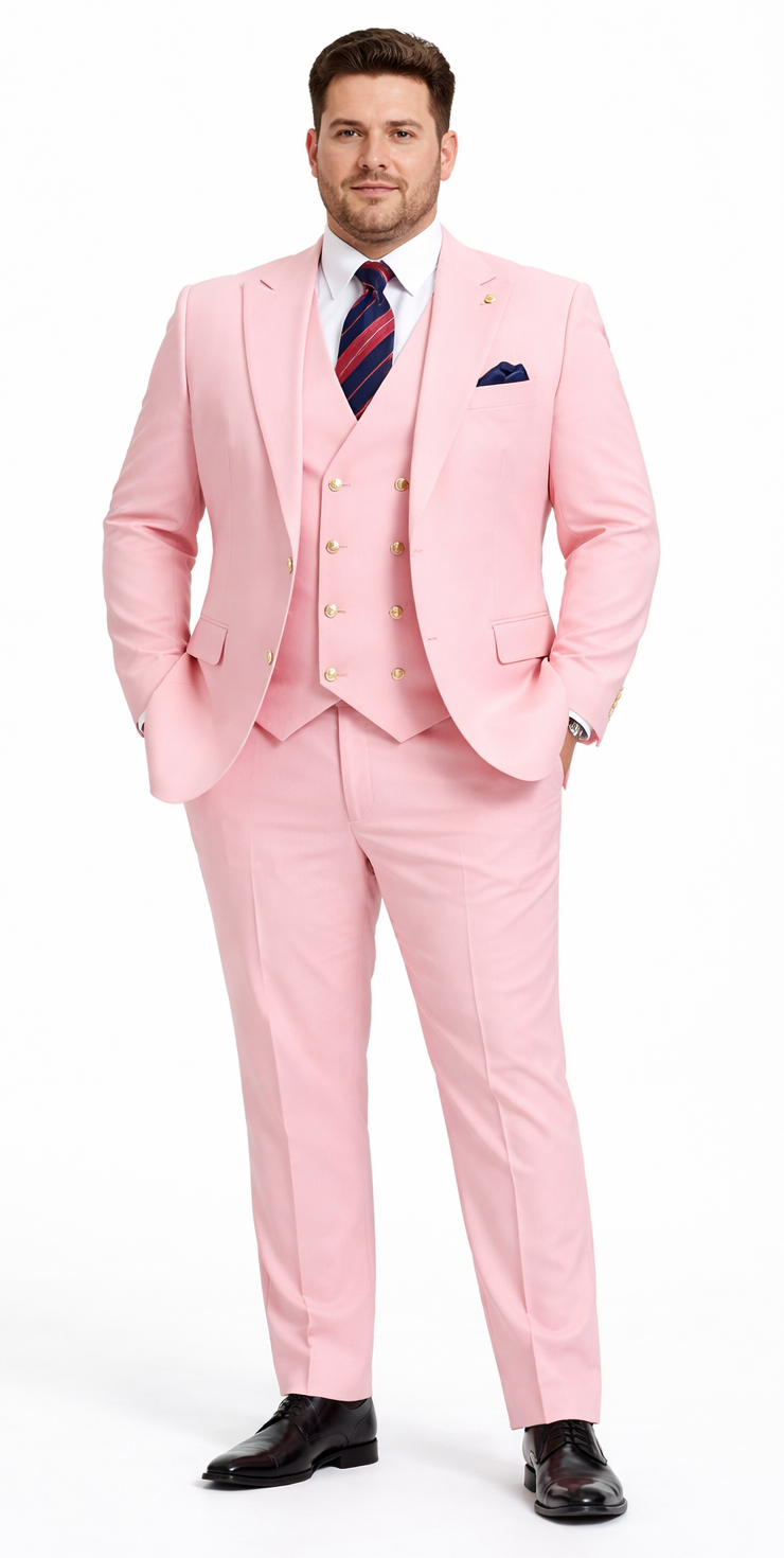 Rossiman Men's Pink Suit – 1-Button Peak Lapel Jacket & Double-Breasted Vest Modern Fit
