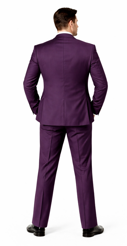 Rossiman Mens Plum Purple Suit – Gold Buttoned Double-Breasted Elegance Modern Fit