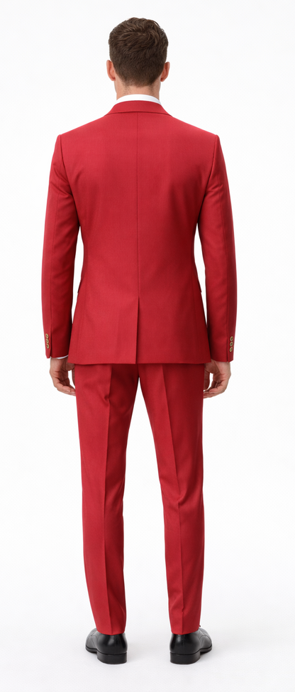 Rossiman Men's Red Suit – Stylish 1-Button Peak Lapel Jacket & Double-Breasted Vest Modern Fit