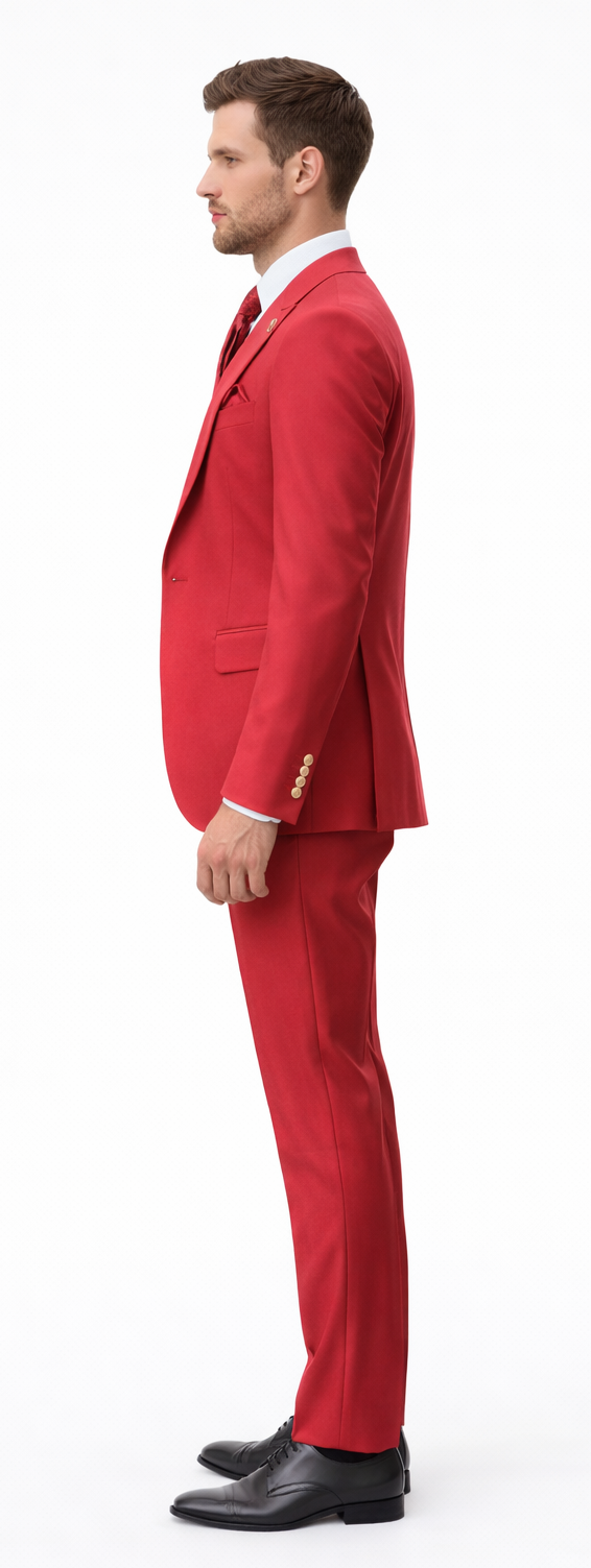 Rossiman Men's Red Suit – Stylish 1-Button Peak Lapel Jacket & Double-Breasted Vest Modern Fit