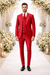 Rossiman Men's Red Suit – Stylish 1-Button Peak Lapel Jacket & Double-Breasted Vest