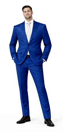 Rossiman Men’s Royal Blue Glossy Sateen Suit – Bold & Refined Look