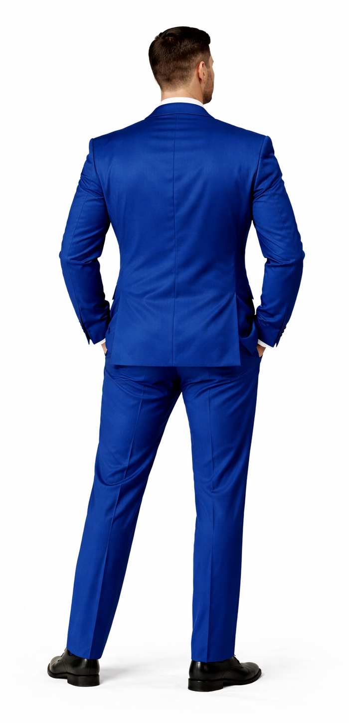 Rossiman Men’s Royal Blue Glossy Sateen Suit – Bold & Refined Look  Modern Fit