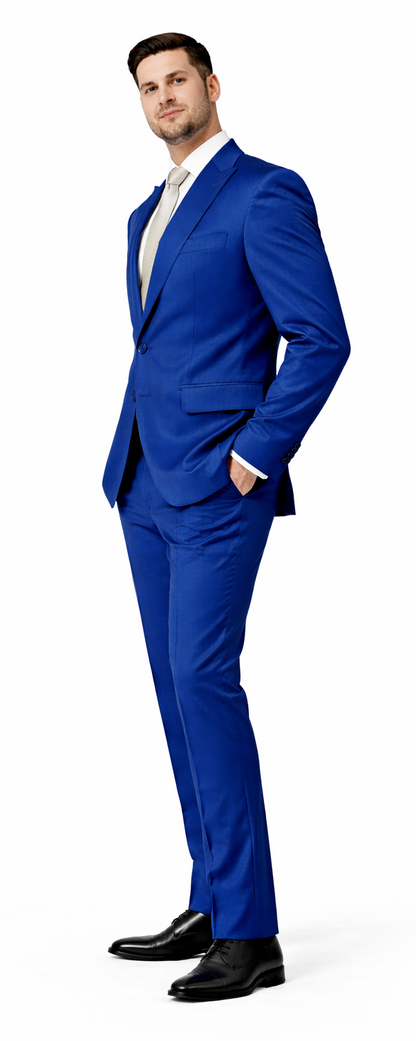 Rossiman Men’s Royal Blue Glossy Sateen Suit – Bold & Refined Look  Modern Fit