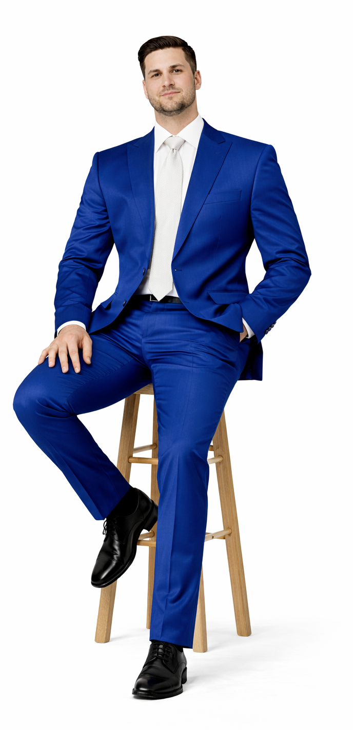 Rossiman Men’s Royal Blue Glossy Sateen Suit – Bold & Refined Look  Modern Fit