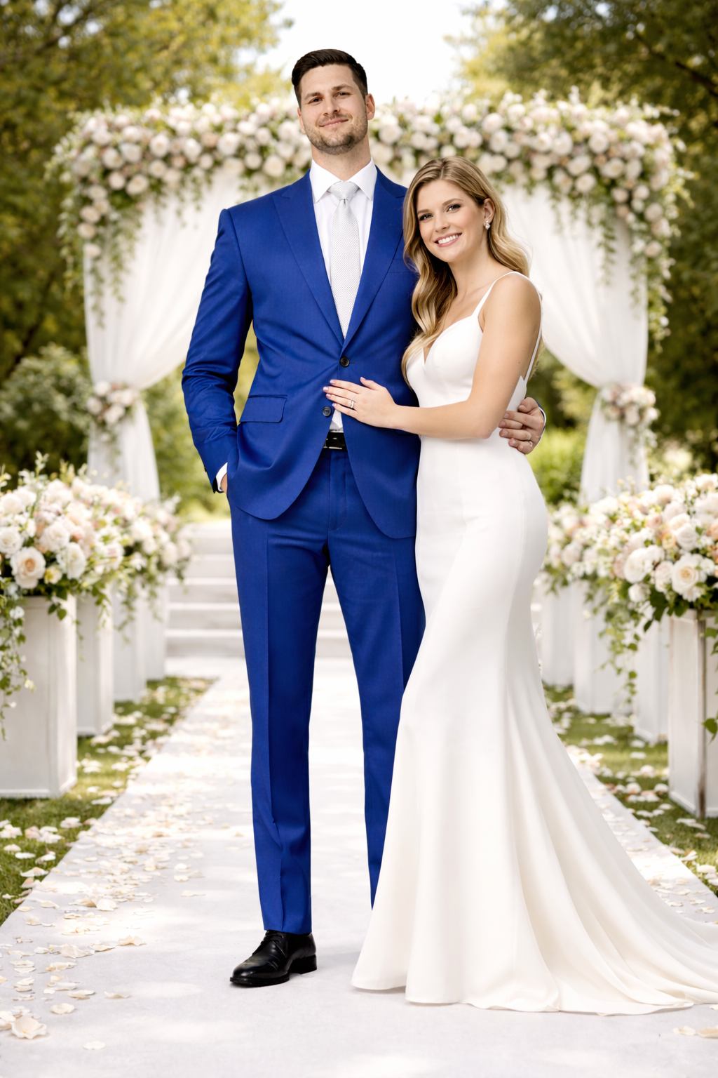 Rossiman Men’s Royal Blue Glossy Sateen Suit – Bold & Refined Look  Modern Fit