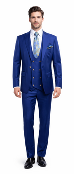 Rossiman Men’s Royal Blue Slim Fit Suit – Sophisticated Double-Breasted Design