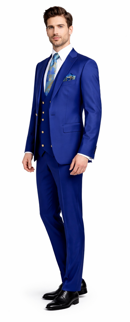 Rossiman Men’s Royal Blue Slim Fit Suit – Sophisticated Double-Breasted Design