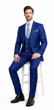 Rossiman Men’s Royal Blue Slim Fit Suit – Sophisticated Double-Breasted Design