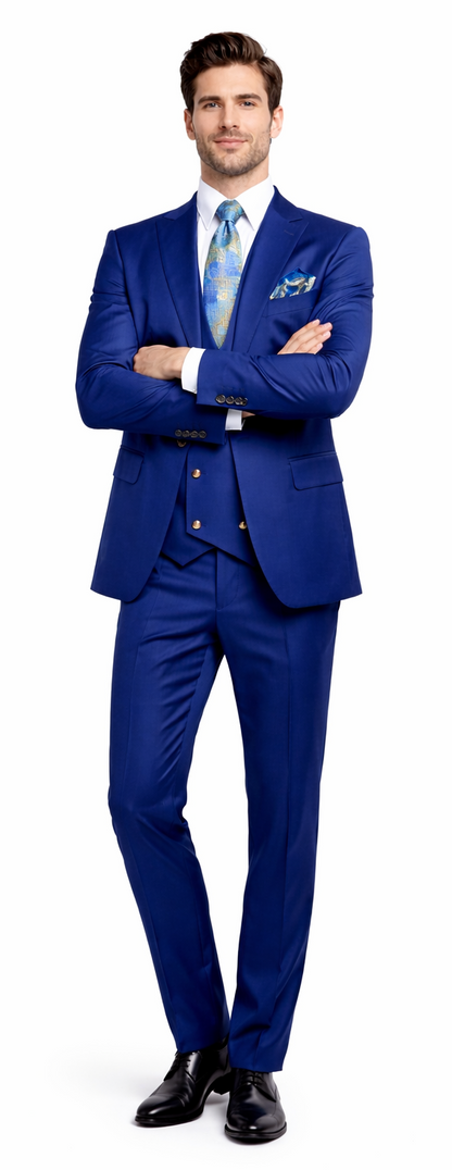 Rossiman Men’s Royal Blue Slim Fit Suit – Sophisticated Double-Breasted Design