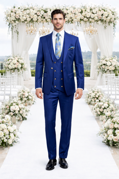 Rossiman Men’s Royal Blue Slim Fit Suit – Sophisticated Double-Breasted Design