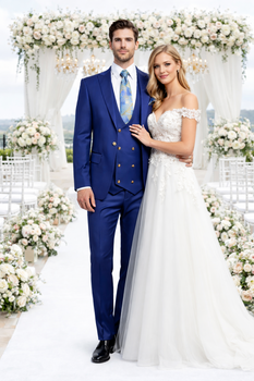 Rossiman Men’s Royal Blue Slim Fit Suit – Sophisticated Double-Breasted Design