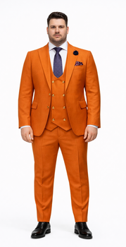 Rossiman Men's Rust Slim Fit Suit – 3-Piece Set with Double-Breasted Vest & Flat Front Pants