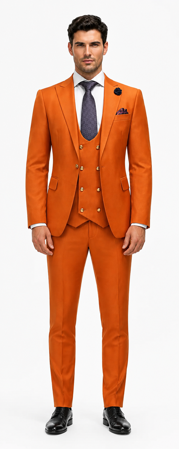 Rossiman Men's Rust Slim Fit Suit – 3-Piece Set with Double-Breasted Vest & Flat Front Pants