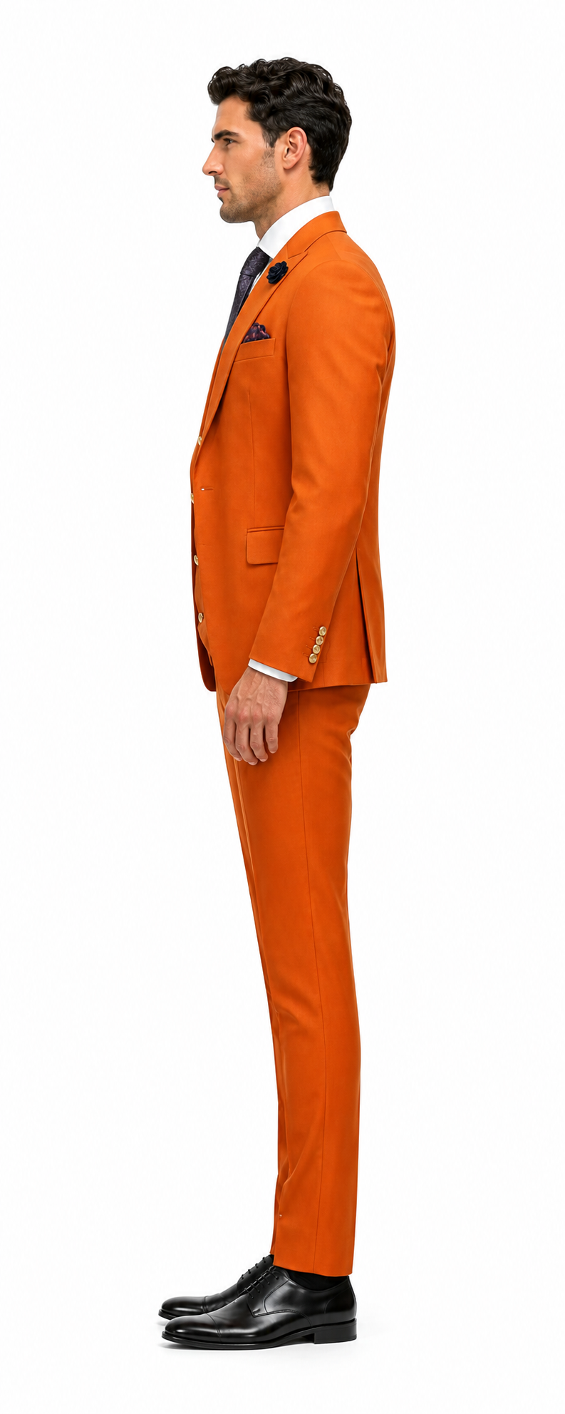 Rossiman Men's Rust Slim Fit Suit – 3-Piece Set with Double-Breasted Vest & Flat Front Pants