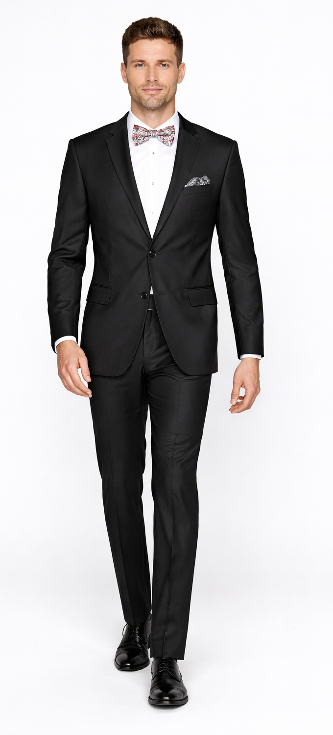 Rossiman Men's Slim Fit Gray Wool Suit – 1-Button Peak Lapel Jacket & Tapered Low-Rise Pants