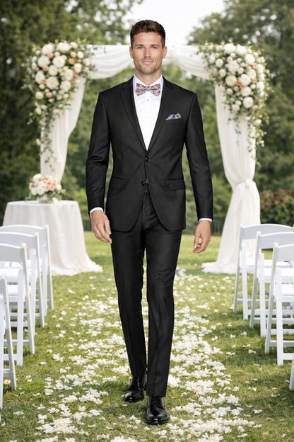 Rossiman Men's Slim Fit Gray Wool Suit – 1-Button Peak Lapel Jacket & Tapered Low-Rise Pants
