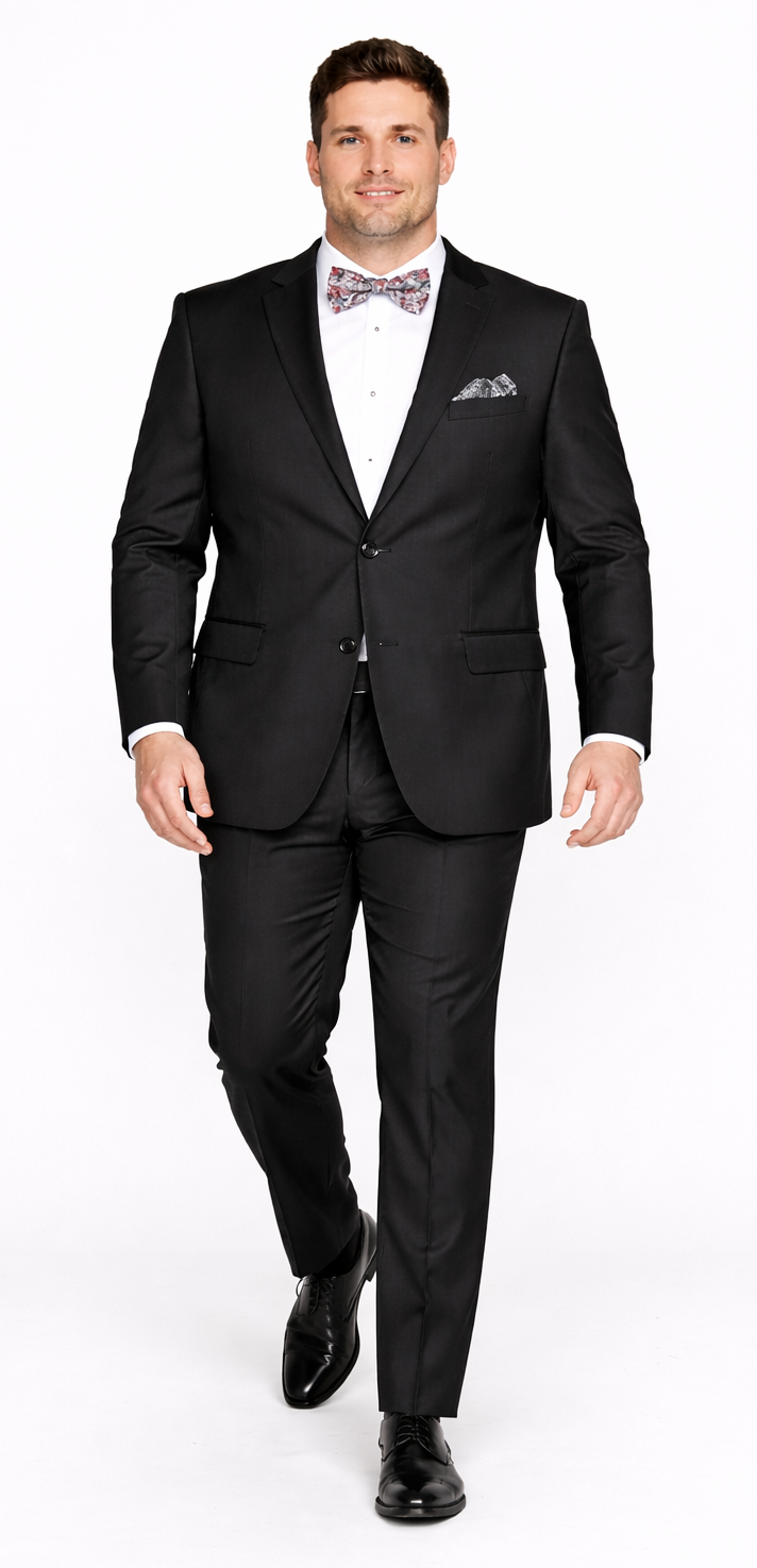 Rossiman Men's Slim Fit Gray Wool Suit – 1-Button Peak Lapel Jacket & Tapered Low-Rise Pants