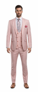 Rossiman Men's Slim Fit Pink Suit – Elegant Double-Breasted Vest & Tailored Flat Front Pants
