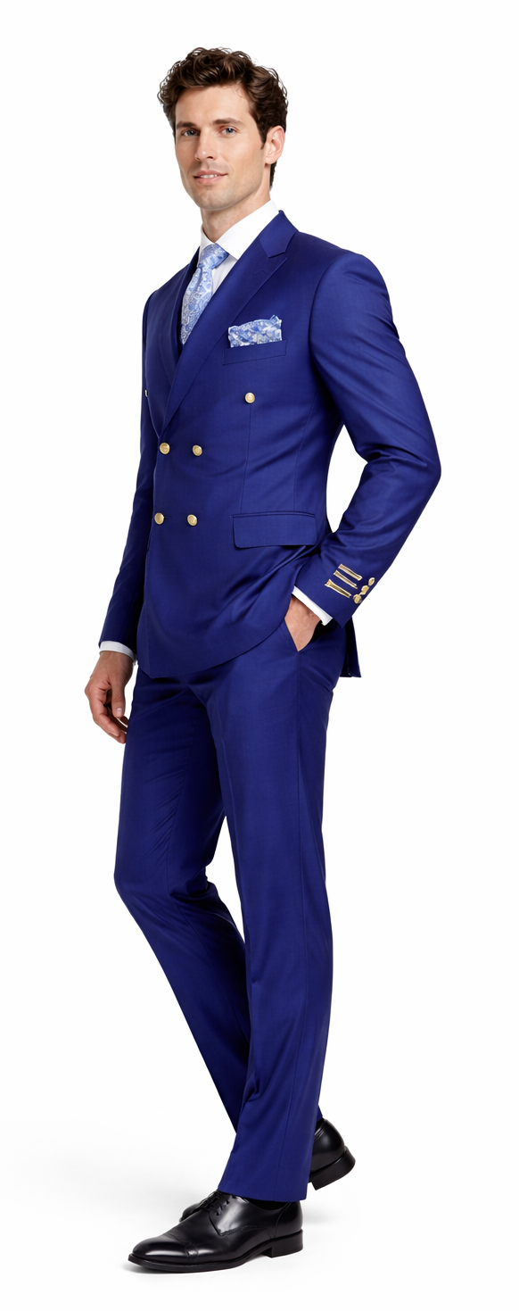 Rossiman Men's Slim Fit Royal Blue Suit – Double-Breasted Elegance