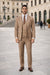 Rossiman Men’s Tan Suit – Gold Buttons & Double-Breasted Vest Elegance
