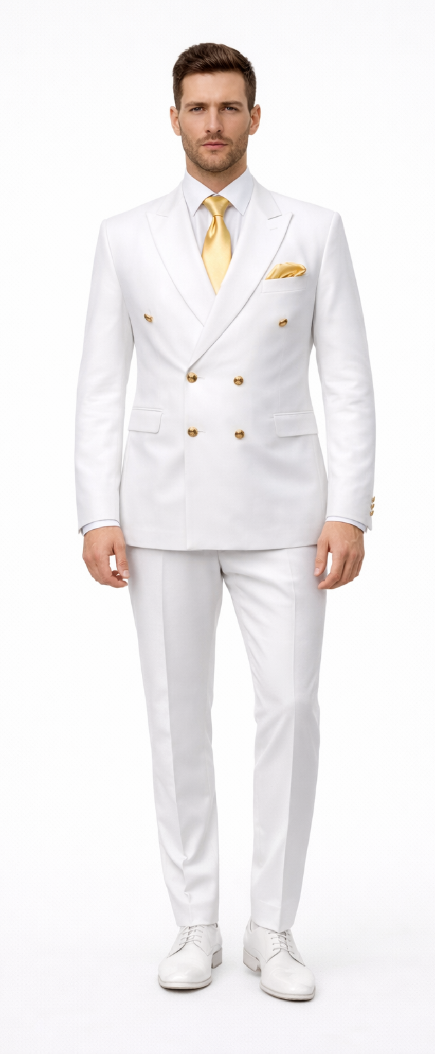 Rossiman Men's White Slim Fit Suit – Double-Breasted 3-Piece Formal Ensemble