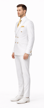 Rossiman Men's White Slim Fit Suit – Double-Breasted 3-Piece Formal Ensemble