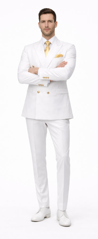 Rossiman Men's White Slim Fit Suit – Double-Breasted 3-Piece Formal Ensemble