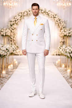 Rossiman Men's White Slim Fit Suit – Double-Breasted 3-Piece Formal Ensemble