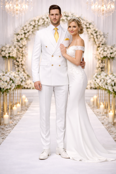 Rossiman Men's White Slim Fit Suit – Double-Breasted 3-Piece Formal Ensemble