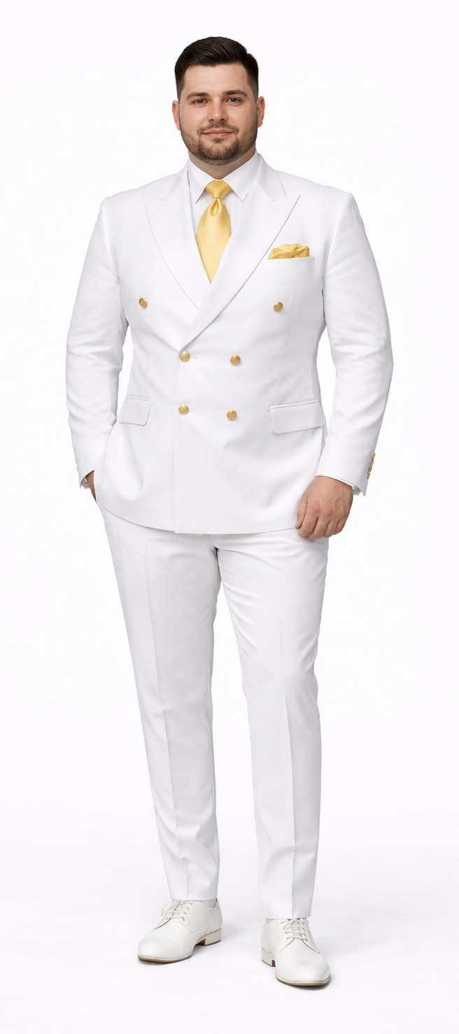 Rossiman Men's White Slim Fit Suit – Double-Breasted 3-Piece Formal Ensemble