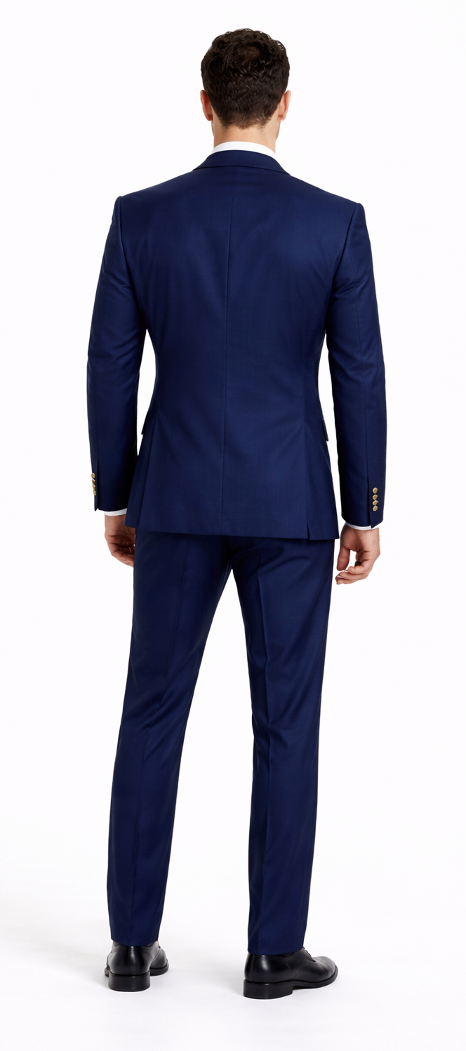 Rossiman Navy Blue Suit for Men – Classic 1-Button Peak Lapel Jacket & Double-Breasted Vest