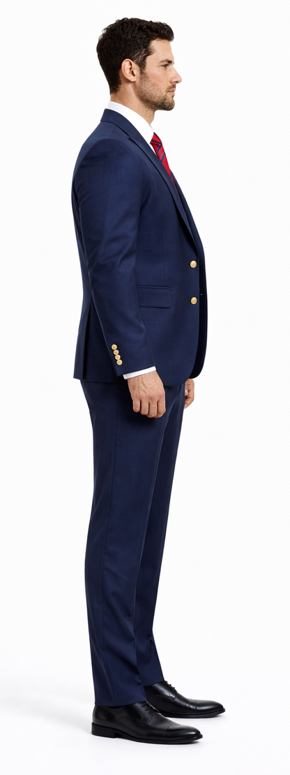 Rossiman Navy Blue Suit for Men – Classic 1-Button Peak Lapel Jacket & Double-Breasted Vest