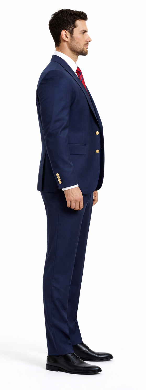 Rossiman Navy Blue Suit for Men – Classic 1-Button Peak Lapel Jacket & Double-Breasted Vest