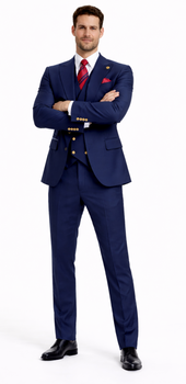 Rossiman Navy Blue Suit for Men – Classic 1-Button Peak Lapel Jacket & Double-Breasted Vest