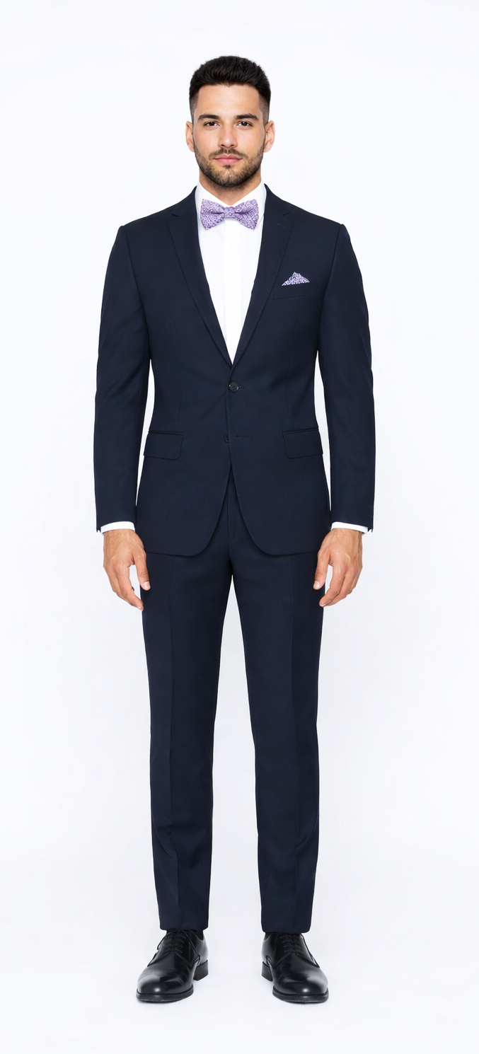 Rossiman Rossi Navy Blue Slim Fit Suit – Peak Lapel Tailored Formalwear for Men