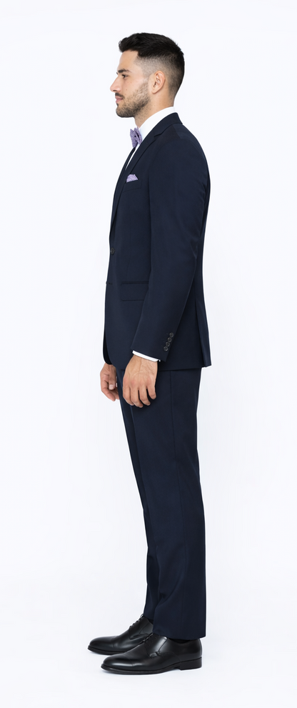 Rossiman Rossi Navy Blue Slim Fit Suit – Peak Lapel Tailored Formalwear for Men