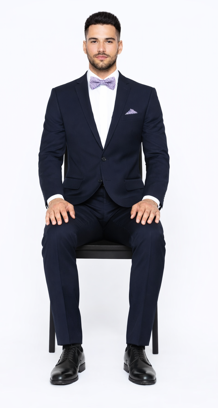 Rossiman Rossi Navy Blue Slim Fit Suit – Peak Lapel Tailored Formalwear for Men