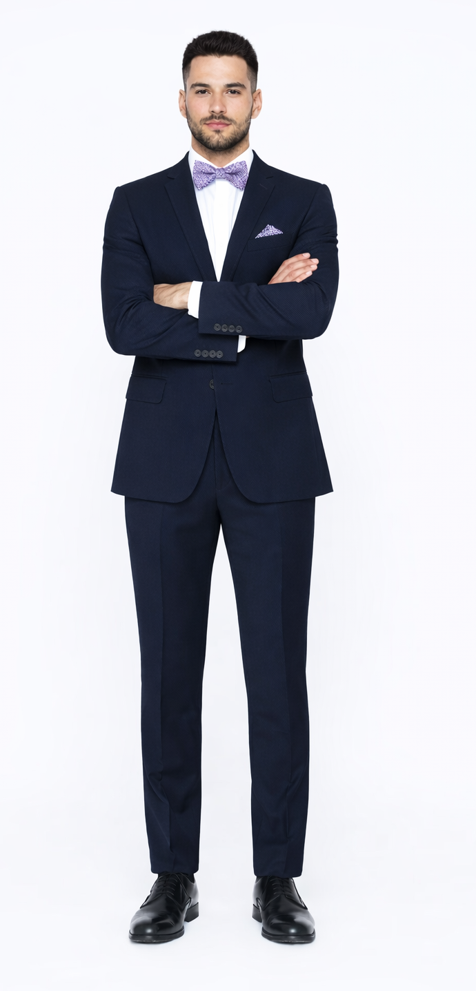 Rossiman Rossi Navy Blue Slim Fit Suit – Peak Lapel Tailored Formalwear for Men