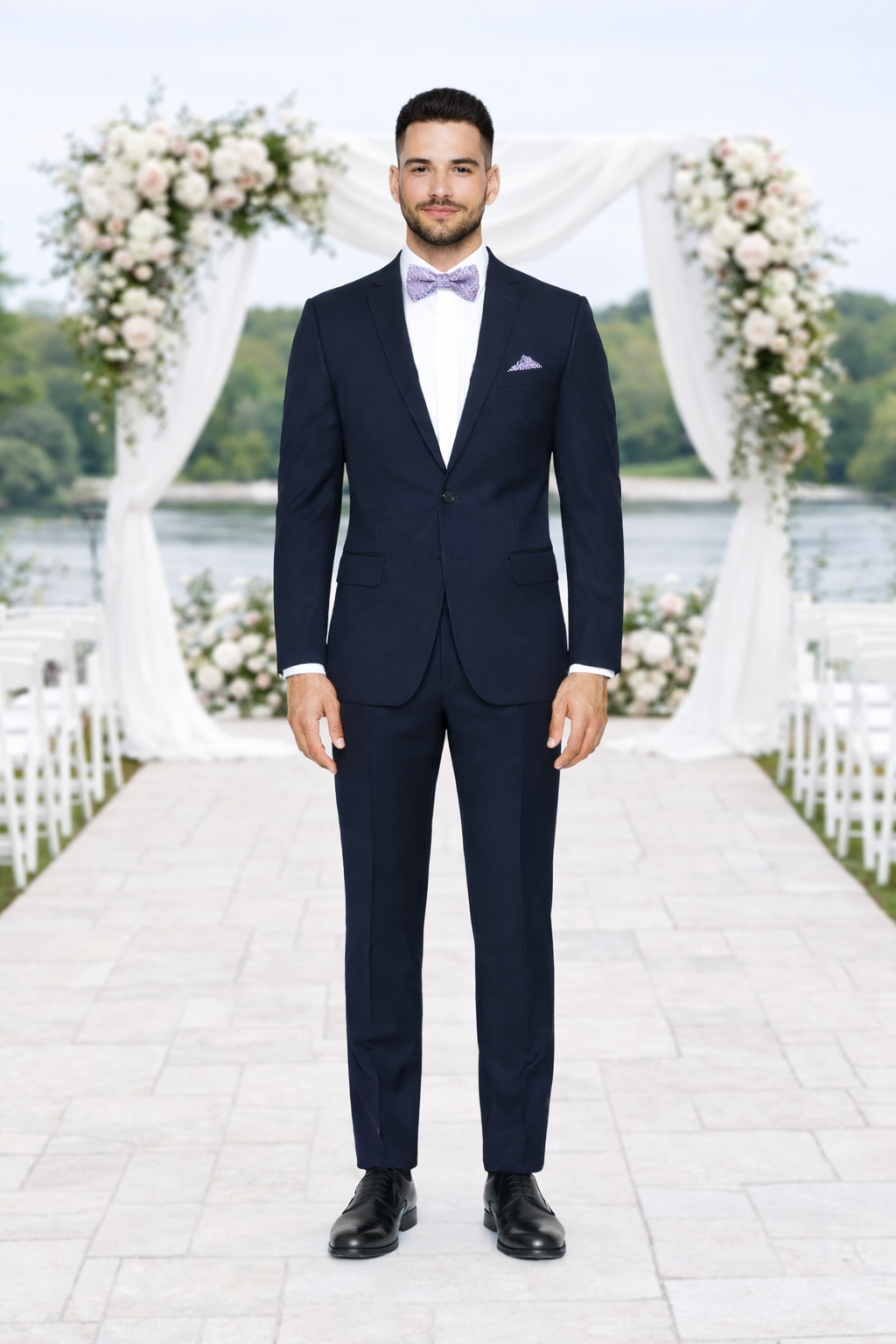 Rossiman Rossi Navy Blue Slim Fit Suit – Peak Lapel Tailored Formalwear for Men