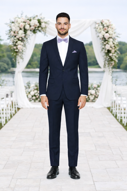 Rossiman Rossi Navy Blue Slim Fit Suit – Peak Lapel Tailored Formalwear for Men