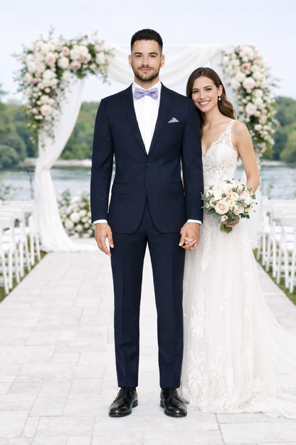 Rossiman Rossi Navy Blue Slim Fit Suit – Peak Lapel Tailored Formalwear for Men