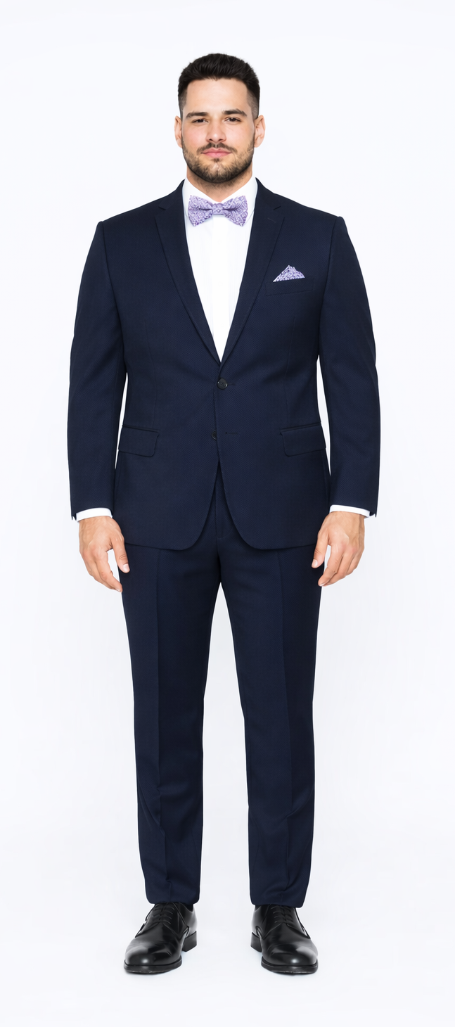 Rossiman Rossi Navy Blue Slim Fit Suit – Peak Lapel Tailored Formalwear for Men
