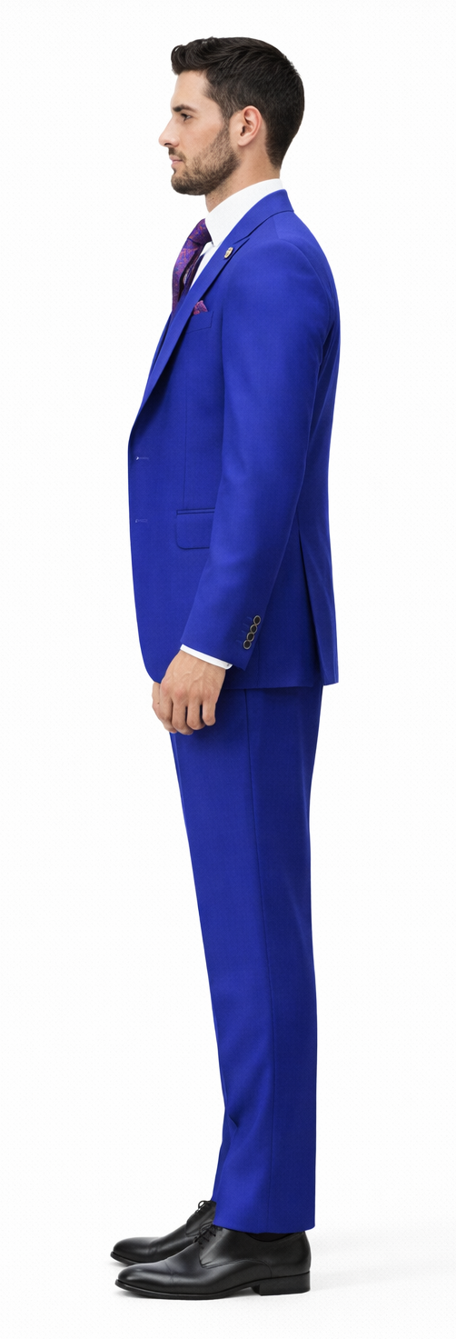 Rossiman Royal Blue Suit for Men – Classic 1-Button Peak Lapel Jacket & Double-Breasted Vest