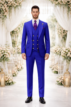 Rossiman Royal Blue Suit for Men – Classic 1-Button Peak Lapel Jacket & Double-Breasted Vest