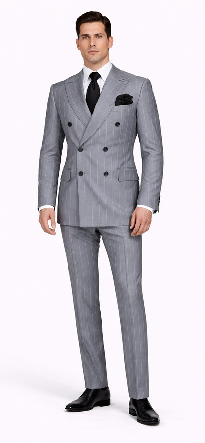 Rossiman Suit  - Classic Fit Athletic Cut 100% Wool Super 150s Italian Fabric Peak Lapel in Color Grey