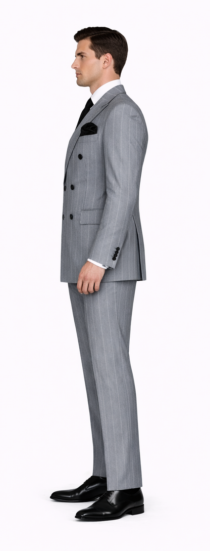 Rossiman Suit  - Classic Fit Athletic Cut 100% Wool Super 150s Italian Fabric Peak Lapel in Color Grey