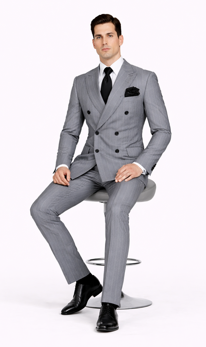 Rossiman Suit  - Classic Fit Athletic Cut 100% Wool Super 150s Italian Fabric Peak Lapel in Color Grey