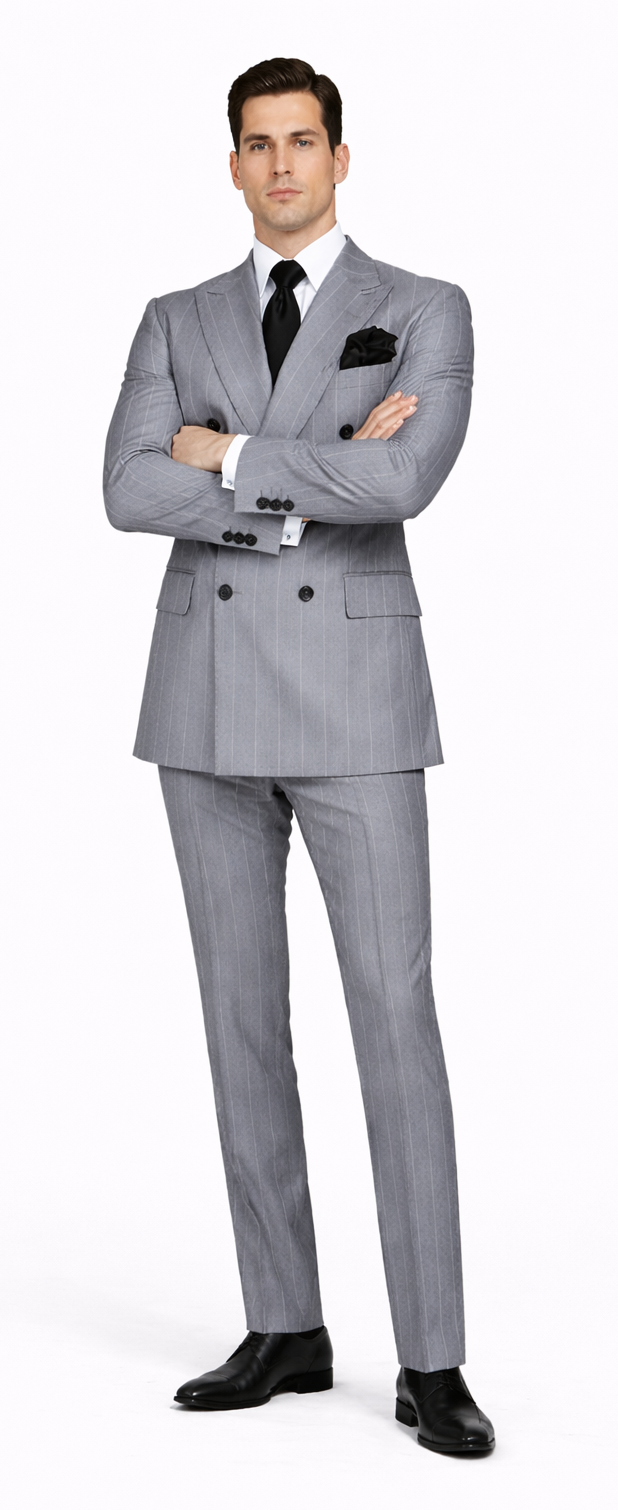 Rossiman Suit  - Classic Fit Athletic Cut 100% Wool Super 150s Italian Fabric Peak Lapel in Color Grey